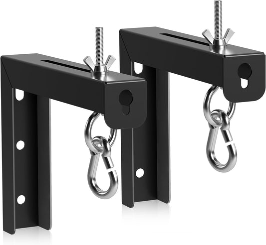 Universal Projector Screen Wall Mount L-Brackets Hanging Ceiling Mount, 6 inch Adjustable Extension with Hook for Home Projector and Movie Screens, Hold up to 66 lbs, Black PRL003B