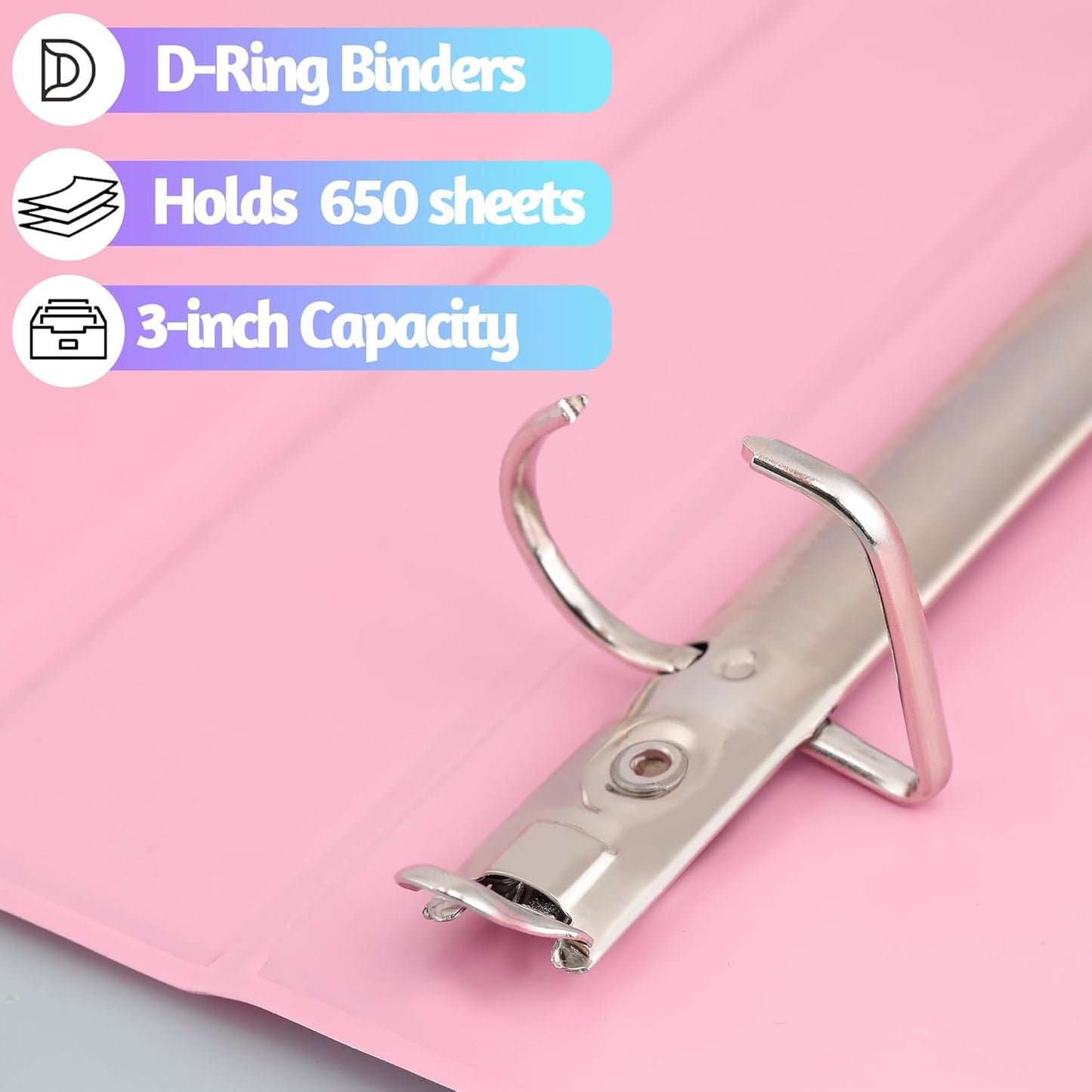 Zzrywuty Durable 3 Ring Binder, 3 Inch, Economy 4 Pack, Each Holds 675 Pages, D-Ring Presentation View Binders for Office, School, Home (Pastel Assortment)