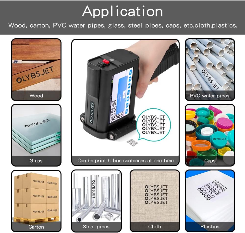 Handheld Inkjet Printer HH6105B2 with bt-2580P Black & LED Touch Screen for Code Variable Data QR Logo Serial on Multi Surface,Expiration Date Printer (Support 17 Languages) (0.5inch/B2)