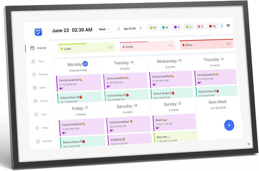 LOOFII 15.6" Smart Digital Calendar – 1920×1080 Full HD Touchscreen Family Planner & Calendar with Chore Chart & Meal Planner, Wall-Mountable (Black White)