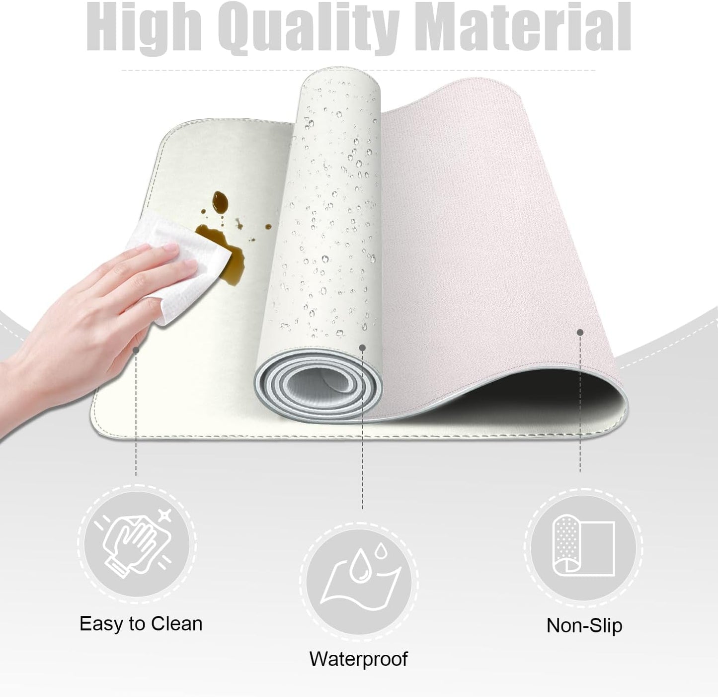 Large Desk Pad 47.2" x 17", Leather Desk Mat Protector, Non-Slip PU Leather Desk Blotter Pad, Large Mouse Keyboard Mat, Waterproof Desk Cover Pad for Office & Home (White)