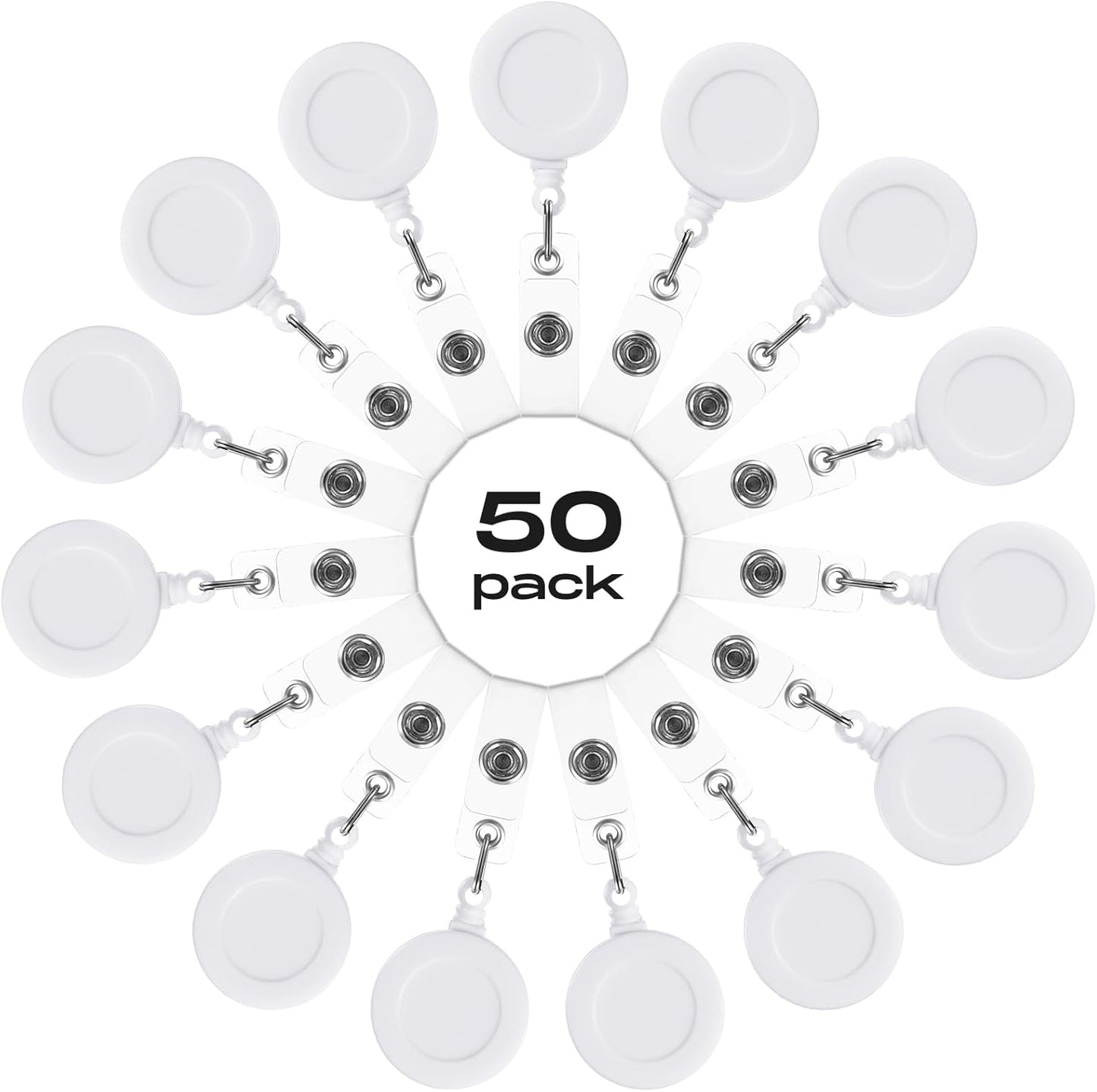 Zonon 50 Pieces Retractable Badge Holder Reels with Swivel Alligator Clip, ID Card Holder Name Badge Reel Clips for Students Teachers Office Workers (White)