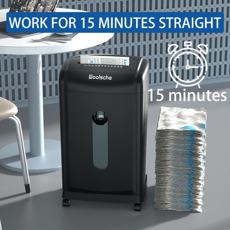 Shredder, 18-Sheet Cross Cut, 7.93Gallon Pull Out Bin, P-4 Security Level, Shred Paper/Card/CD, Durable&Fast with Auto Jam Proof System for Office