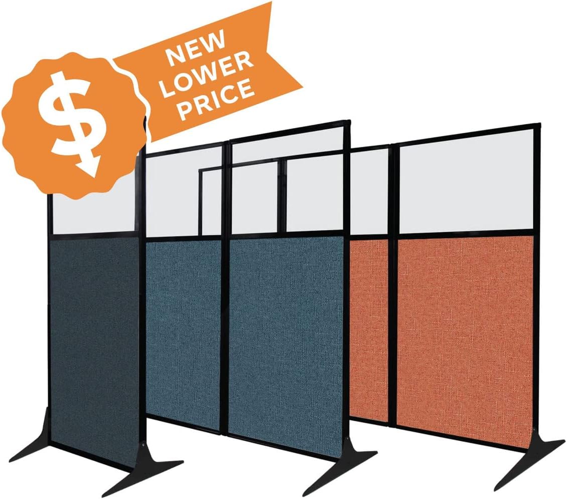 Versare Office Workstation Screen | Portable Wall Divider | Modern Cubicle | Freestanding Privacy Screen | Flexible Work Space | 2 Panels | 66" Wide x 70" Tall Dark Gray SoundSorb Panels with Window