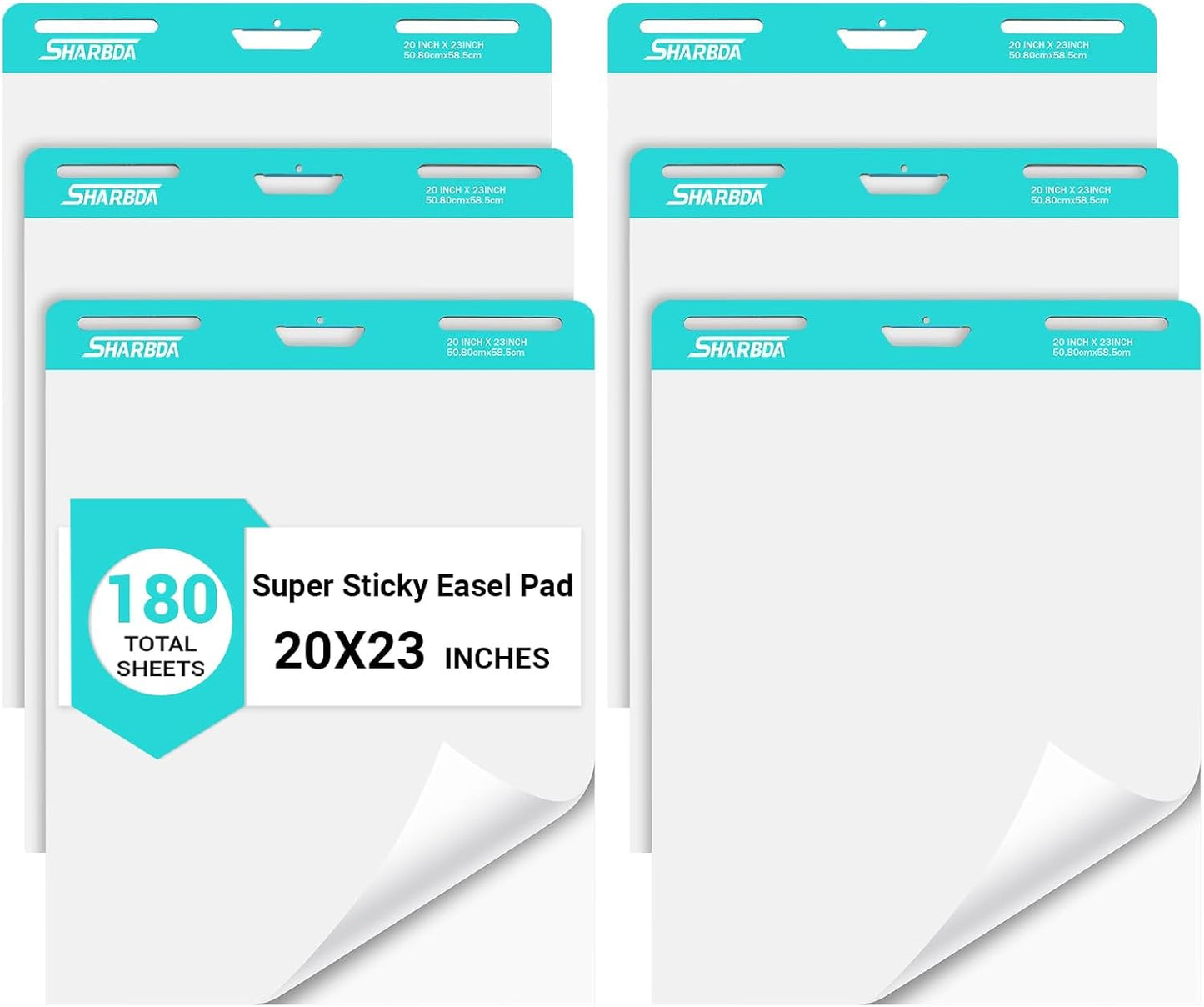 Sticky Easel Pad,20 in x 23 in,Flip Chart Paper,Sticky Chart Paper for Teachers,Self-Stick Easel Paper,Super Sticky & Bleed-Resistant, 30 Sheets/Pad, 6 Pads