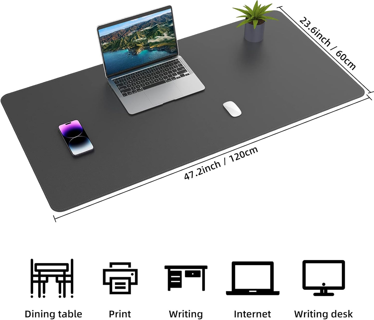 Large Desk Mat 47" x 23.7",Leather Desk mat,Double-Sided Desk Pad,Desk matt for Desktop,Large Mouse Pad,Office Desk mat,Waterproof Desk Blotter pad for Office&Home(Black+Cork)