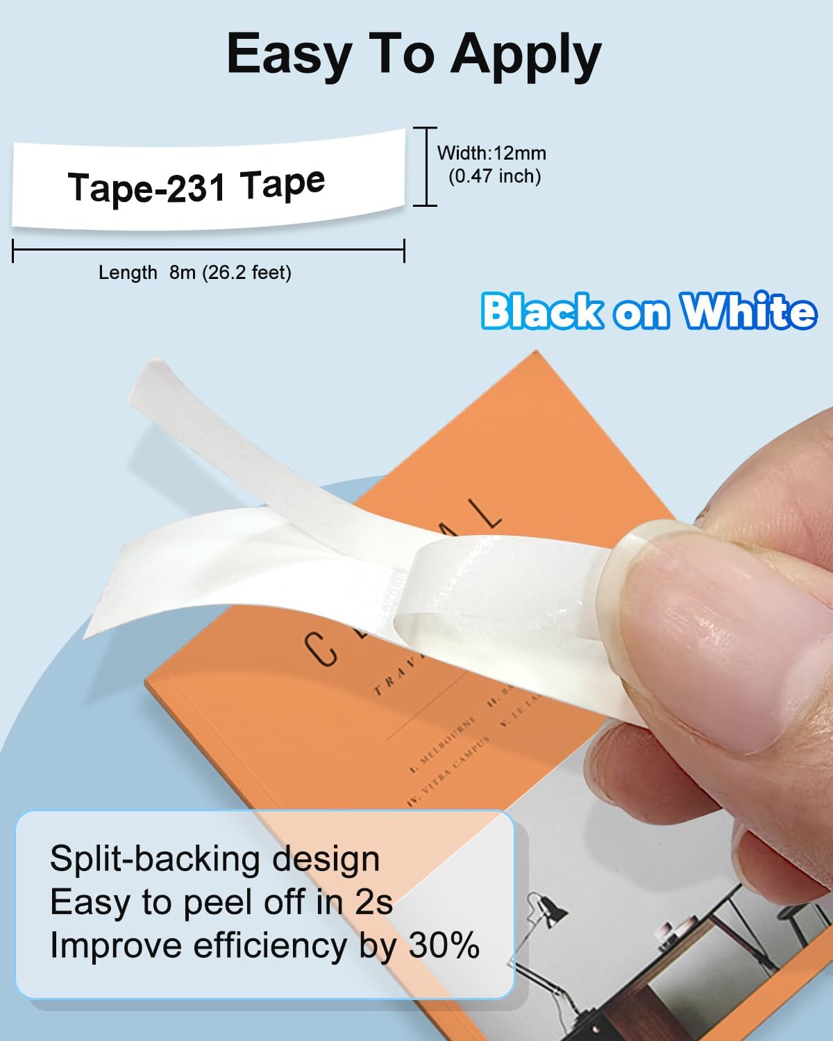 TZe-231 Label Tape 12mm Replacement for Brother Label Maker Tape 12mm 0.47 Laminated White TZ-231 TZe231 TZ Tape Work for Brother P Touch PT-H110 PTD210 D220 D400 D600 1280, 4PK