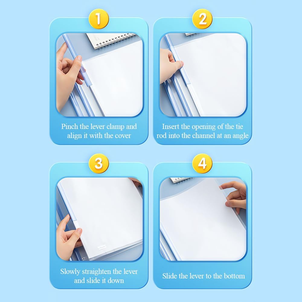 M&G 10 Pack Report Covers with Sliding Bar, 8mm Clear Report Covers for A4 and Letter Size Paper, 60 Sheet Capacity, Presentation File Folder Document Binder for School Office (Colored Sliding Bar)