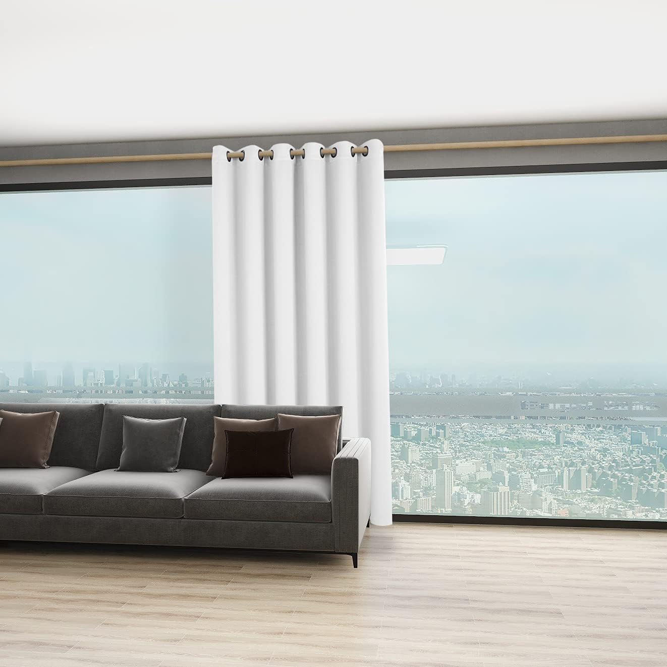 BONZER Room Divider Curtain Screen Partitions Total Privacy Wall Wide Blackout Curtains for Shared Room, 108L x 70W Inch (9L x 5.8W ft), 1 Panel, Greyish White