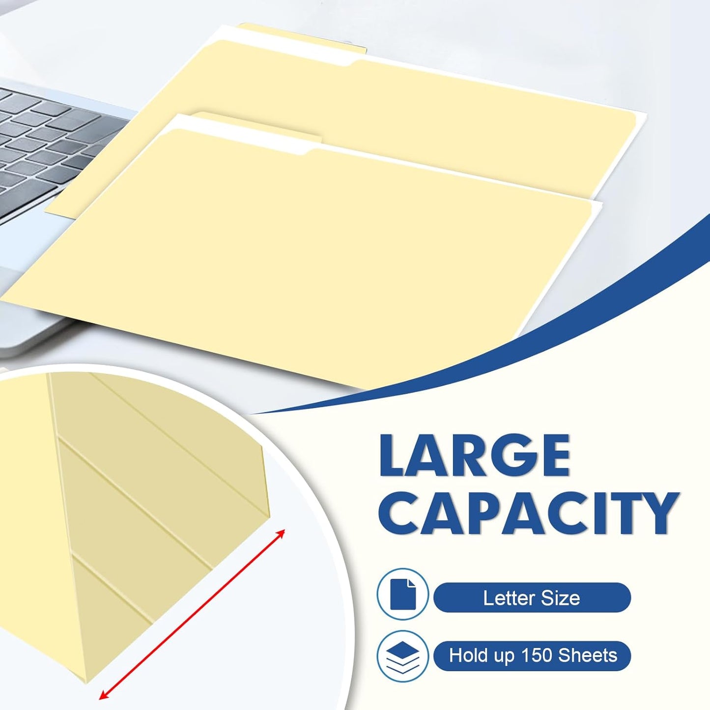 File Folder, PANDRI 170 Pack File Folder, 1/3 Cut Tab, Letter Size, Filing Folder for Office School Business, Manila