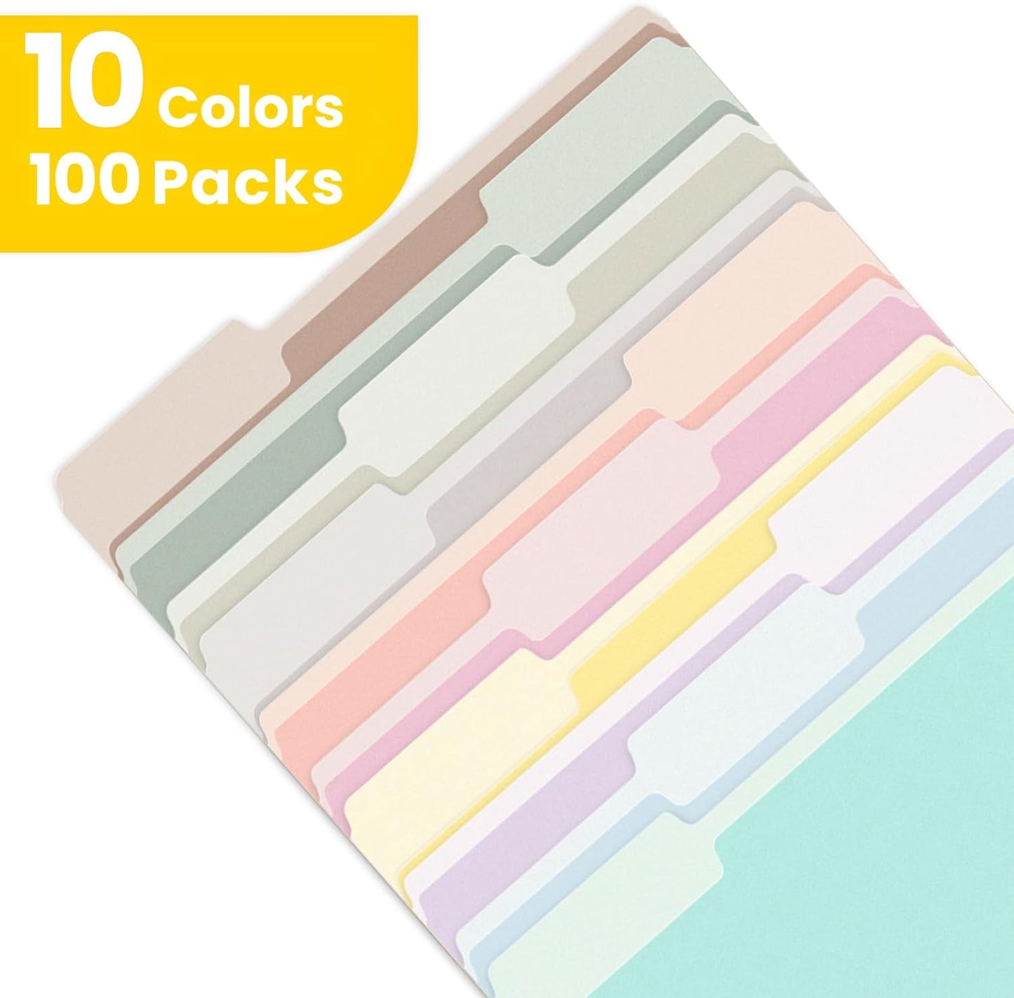 SUNEE File Folders, 100 Pack Manilla Folders 8.5 x 11, 10 Colors Folder Office Organization Home School Folders for Documents Files Paper