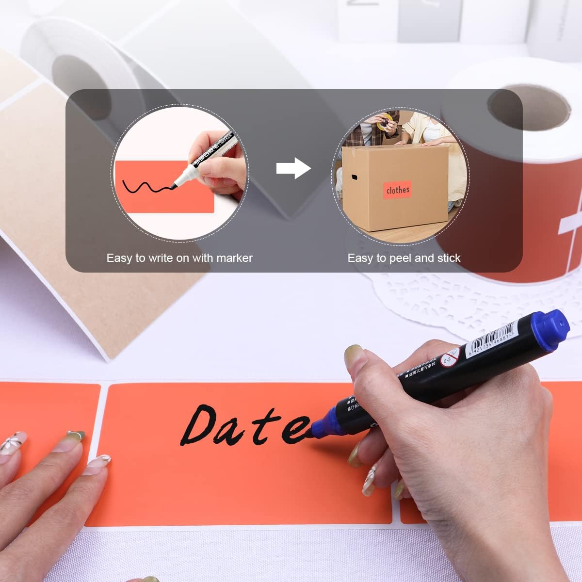 PARLAIM 3" x 5" Rectangle Adhesive Color Code Stickers,250 per Dispenser Box Roll Square Label Inventory Stickers Salmon