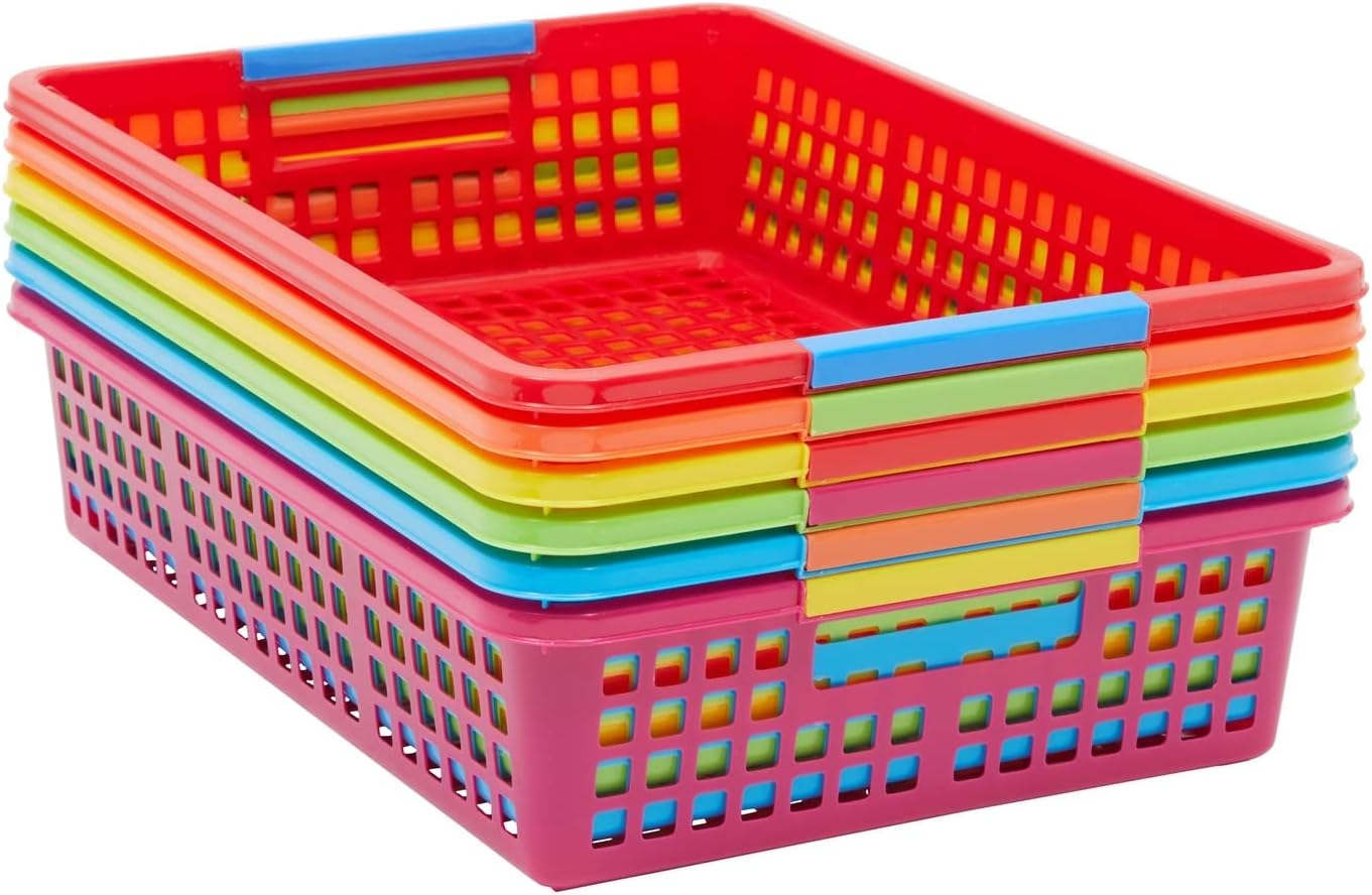 Bright Creations 6 Pack Plastic Turn In Paper Trays for Classroom, Colorful Storage Bin Basket Organizers for School Supplies, 6 Colors (10 x 13.5 In)