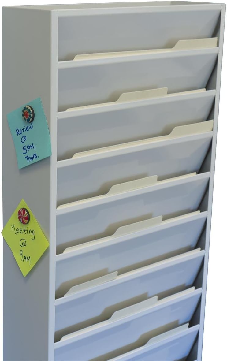 File Folder Wall Rack, 20 Pockets, Tiered, Office and Medical Charts (Putty, Powder Coated Steel)
