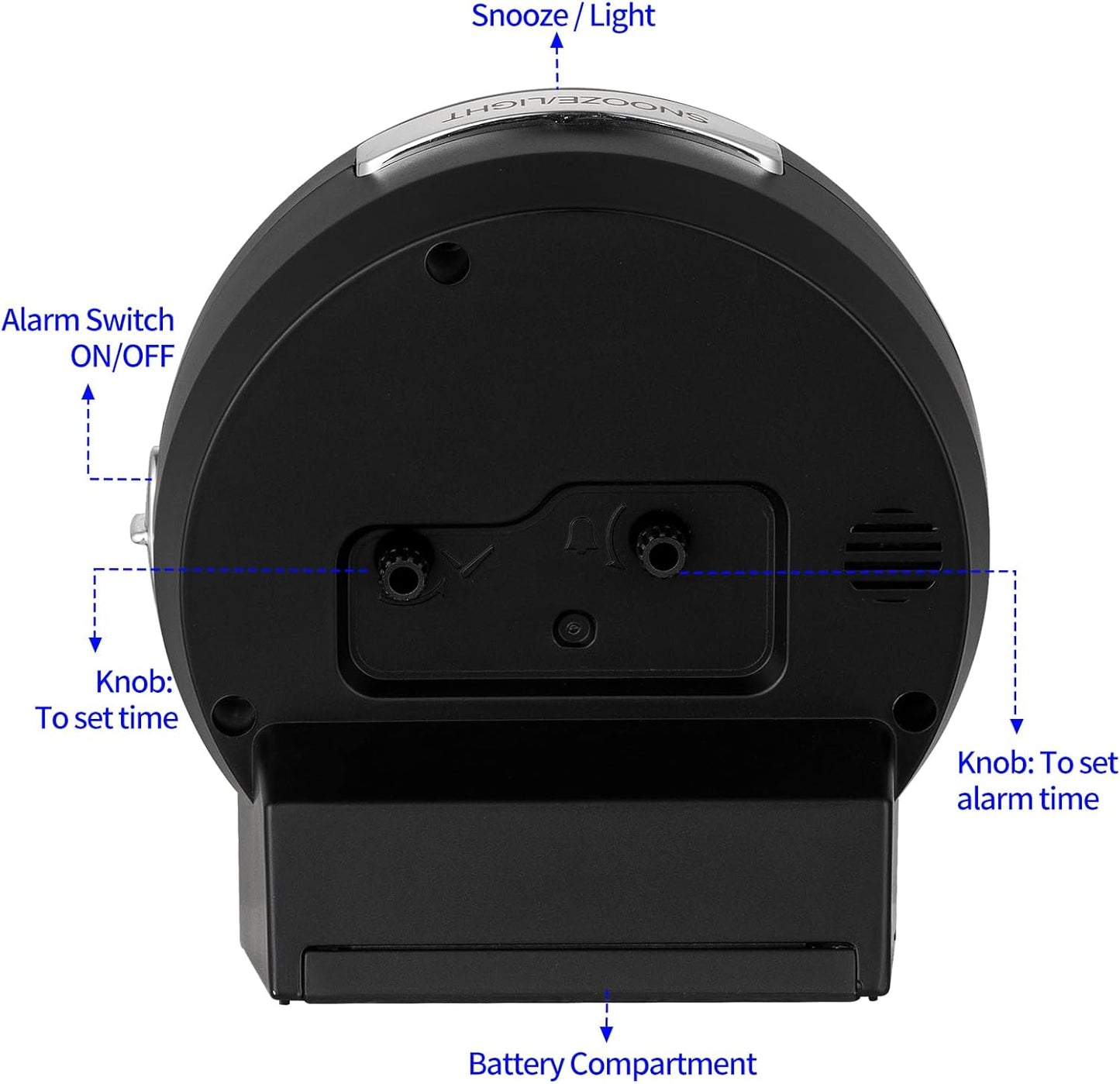 4.3" No Ticking Analog Alarm Clock,Silent Readable for Seniors,Easy to Set,Gradual Rise Alarm,Big Numbers,On/Off Switch on Side,Gentle Wake,Snooze,Lighted on Demand,Battery Operated,Black