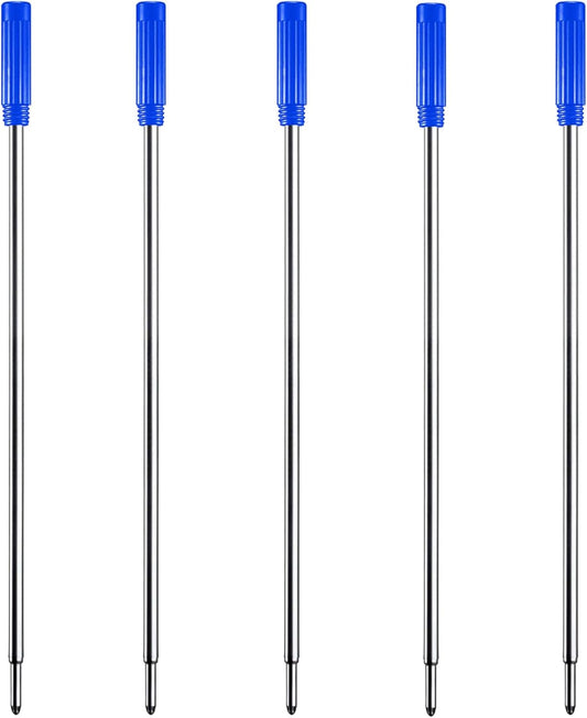 DunBong Blue Ink Refill Pack of 5, Replaceable Ballpoint Pen Refills, Medium Point Metal Refill (Blue)