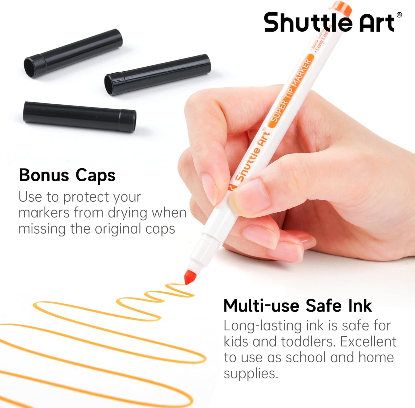 Shuttle Art 240 Pack Washable Super Tips Markers, 12 Assorted Colors Conical Tip Large Markers Bulk with a Box, Bonus Caps, Home Classroom School Supplies for Toddlers Kids Adults Students Teachers