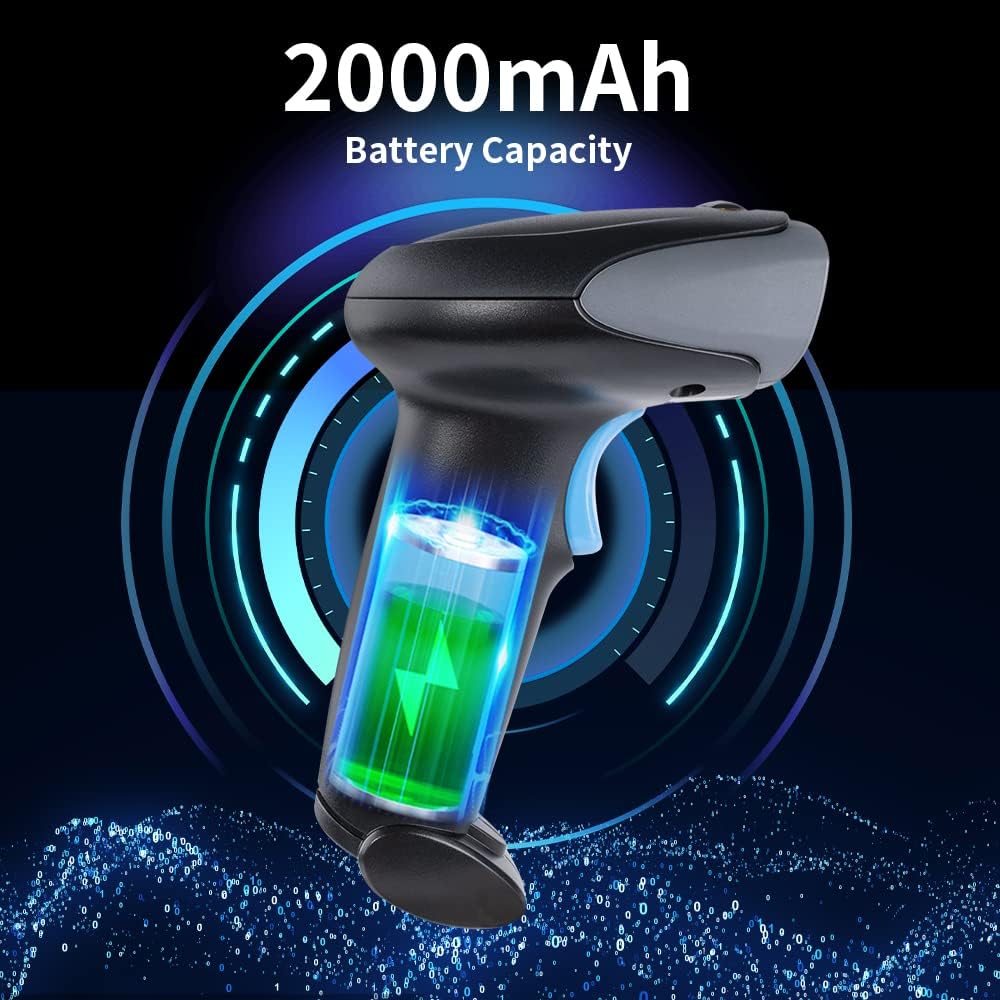 Wireless 1D 2D QR Handheld Barcode Scanner 3 in 1 Bluetooth & 2.4GHz Wireless & USB Wired Connection for Supermarket, Mobile Payment, Store, Warehouse