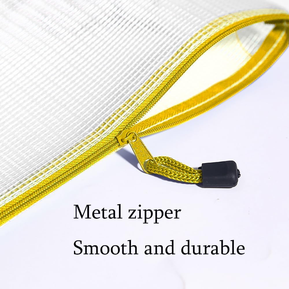Mesh Zipper Pouch Bag,A3 Zipper Bag for Organizing Storage, Waterproof Zipper Pouch, 17" x 12"/44cm x 32cm, File Bag for School and Office Supplies (Yellow)