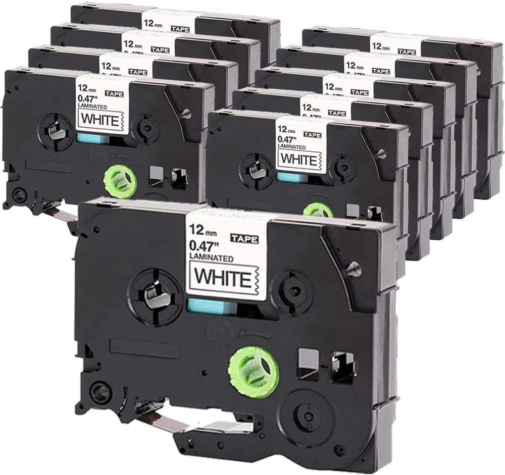 Label Tape Compatible with Brother Tze-231, 12mm 0.47" Black on White Laminated Tape for P-Touch Label Maker PT-D210 D220 H110 D410 P710BT H111 1070, 10 Pack