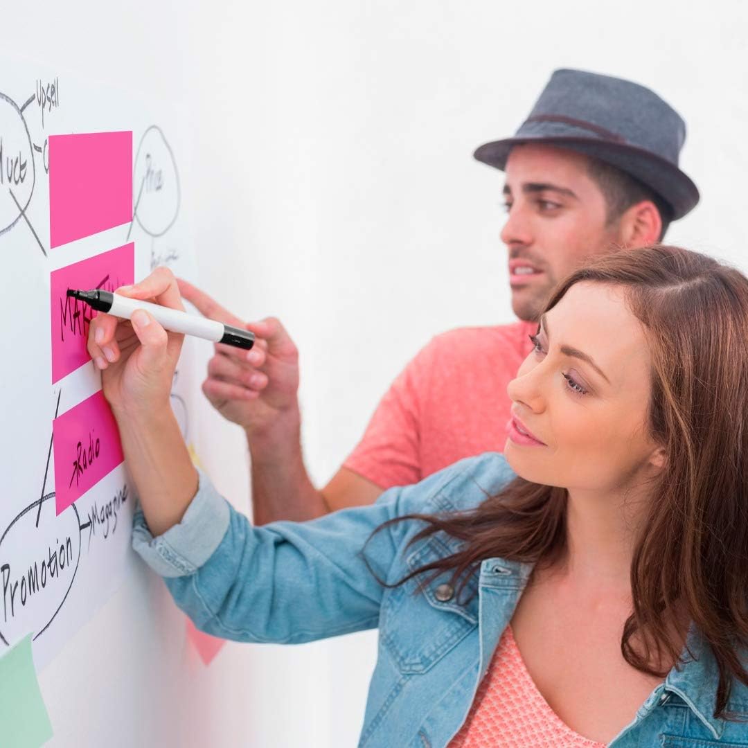 Self-Stick Notes 5.8 x 8.3 inches | Sticks to Any Surface Without Glue | Reusable White Dry Erase | 5 pack, 250 sheets (Assorted Colors, 5.8 x 8.3 inches)