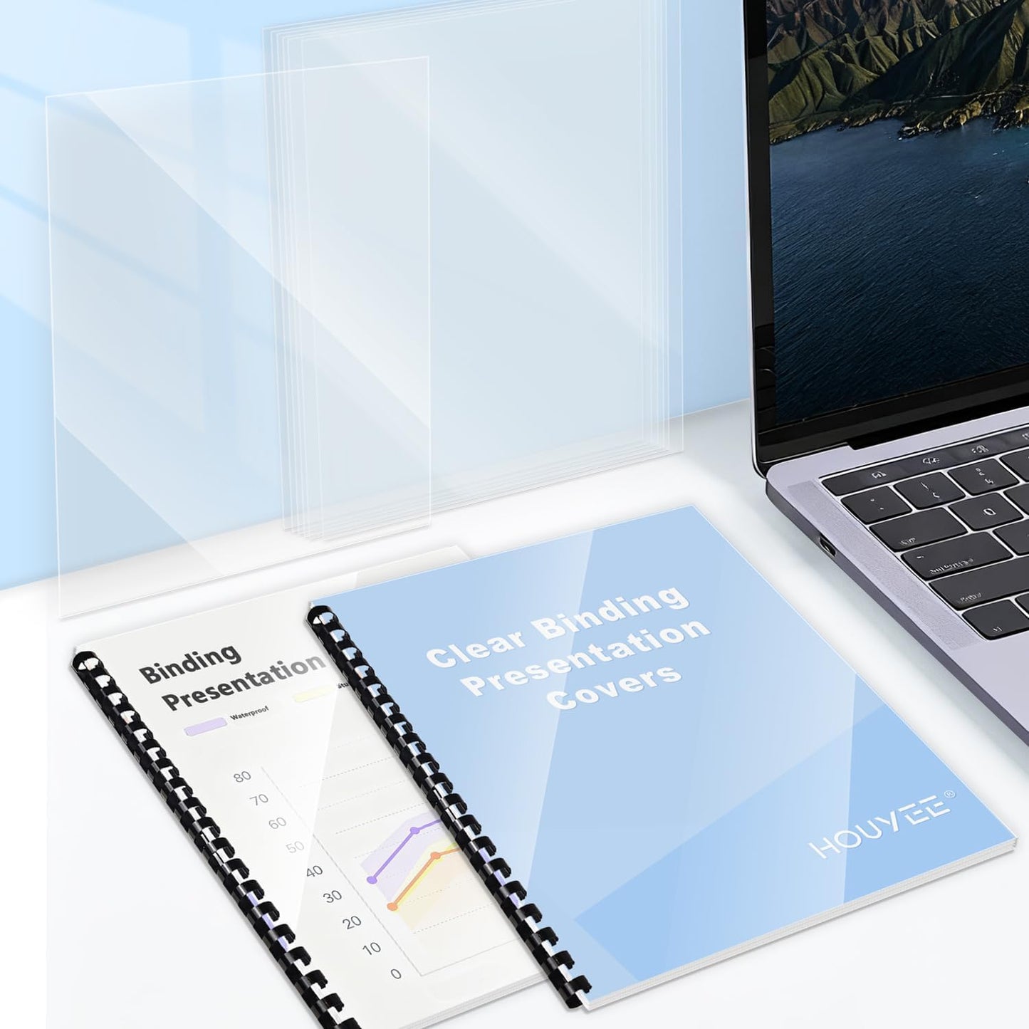 HOUYEE 100 Pack 5 Mil PVC Binding Presentation Covers,Clear Report Covers, Letter Size, 8.5x11 Inches