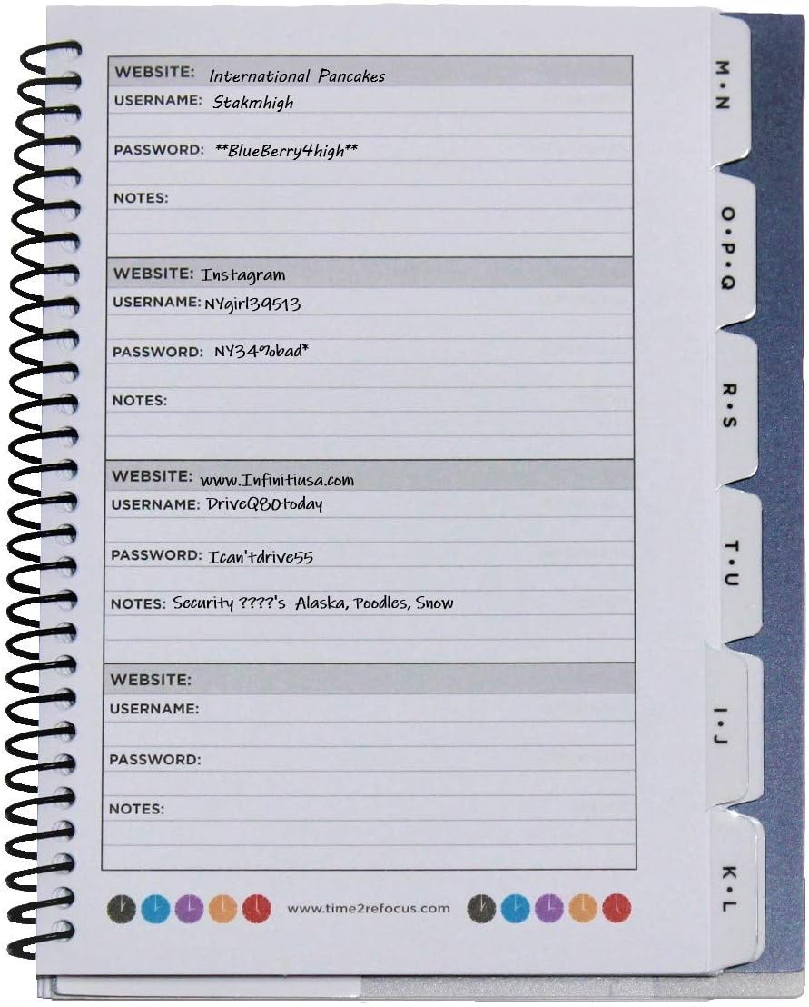 RE-FOCUS THE CREATIVE OFFICE, Password Book Keeper, Small, Mini, Green, Camouflage, Alphabetical Tabs, Spiral Bound, Removable Sheets, Journal Organizer, Includes Website Address, Username, Password