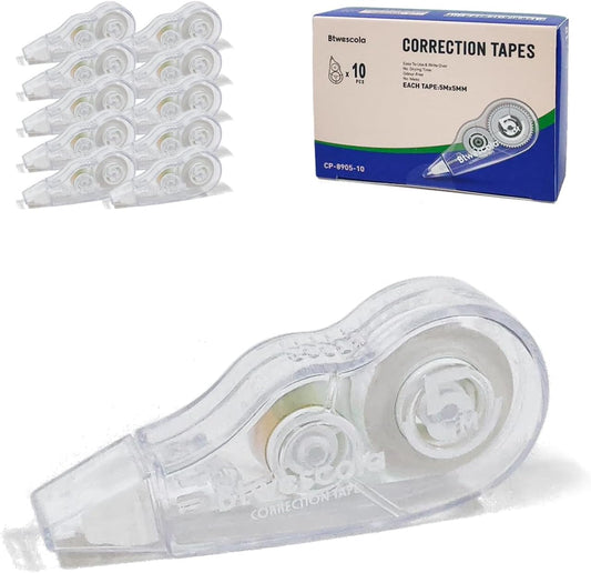 Correction Tape, 16.4FT EZ Tear-resistant Correction Tape, Easy To Use Applicator for Instant Correction Without Drying Time (10pcs/set)