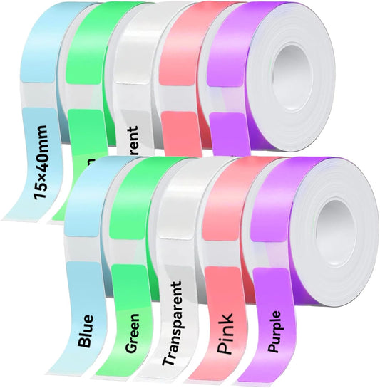 Label Maker Tape Refill 15mm 0.47 Standard Laminated Thermal Label Tape Replacement 0.59"×1.57"(15×40mm), 1650 Labels/10Rolls/Pack, High Definition Labeling Tape for Home Office School Hotel