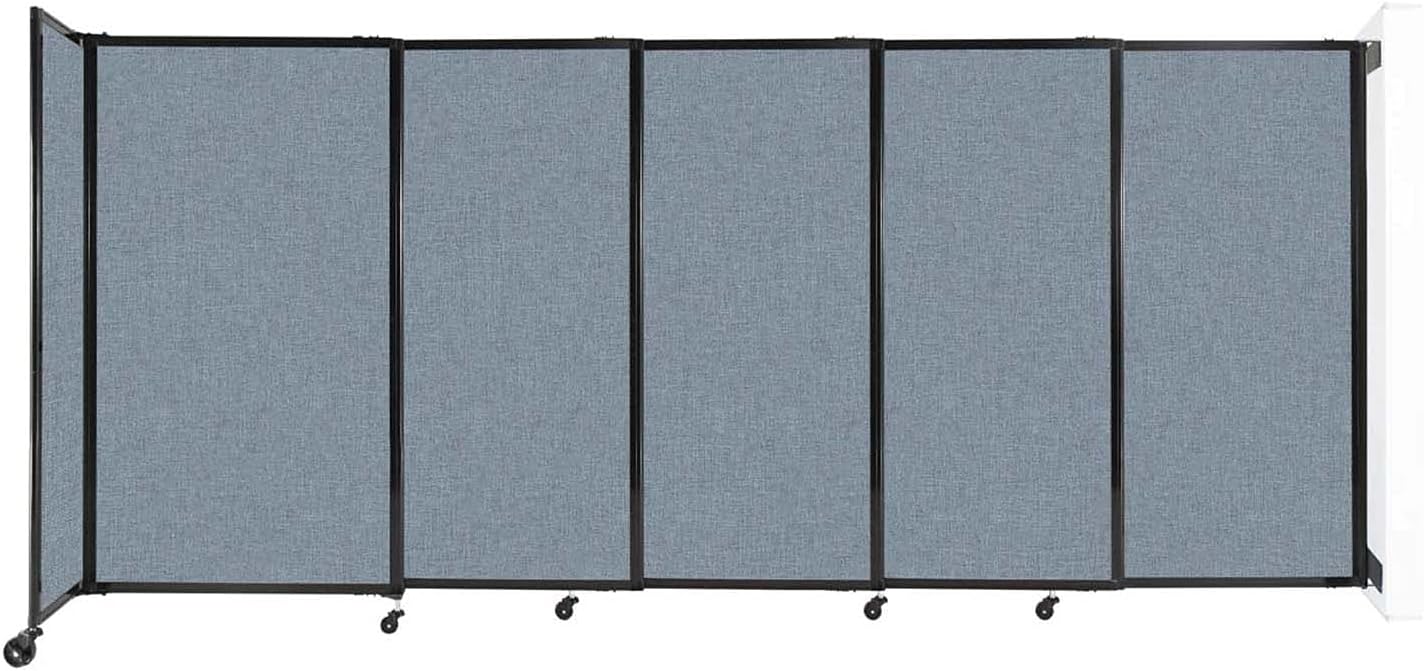 Wall-Mounted Sliding StraightWall Room Divider | Adjustable Widths | Locking Wheels | Room Separator | Up to 11'3" Wide x 5' Tall Powder Blue Fabric Panels