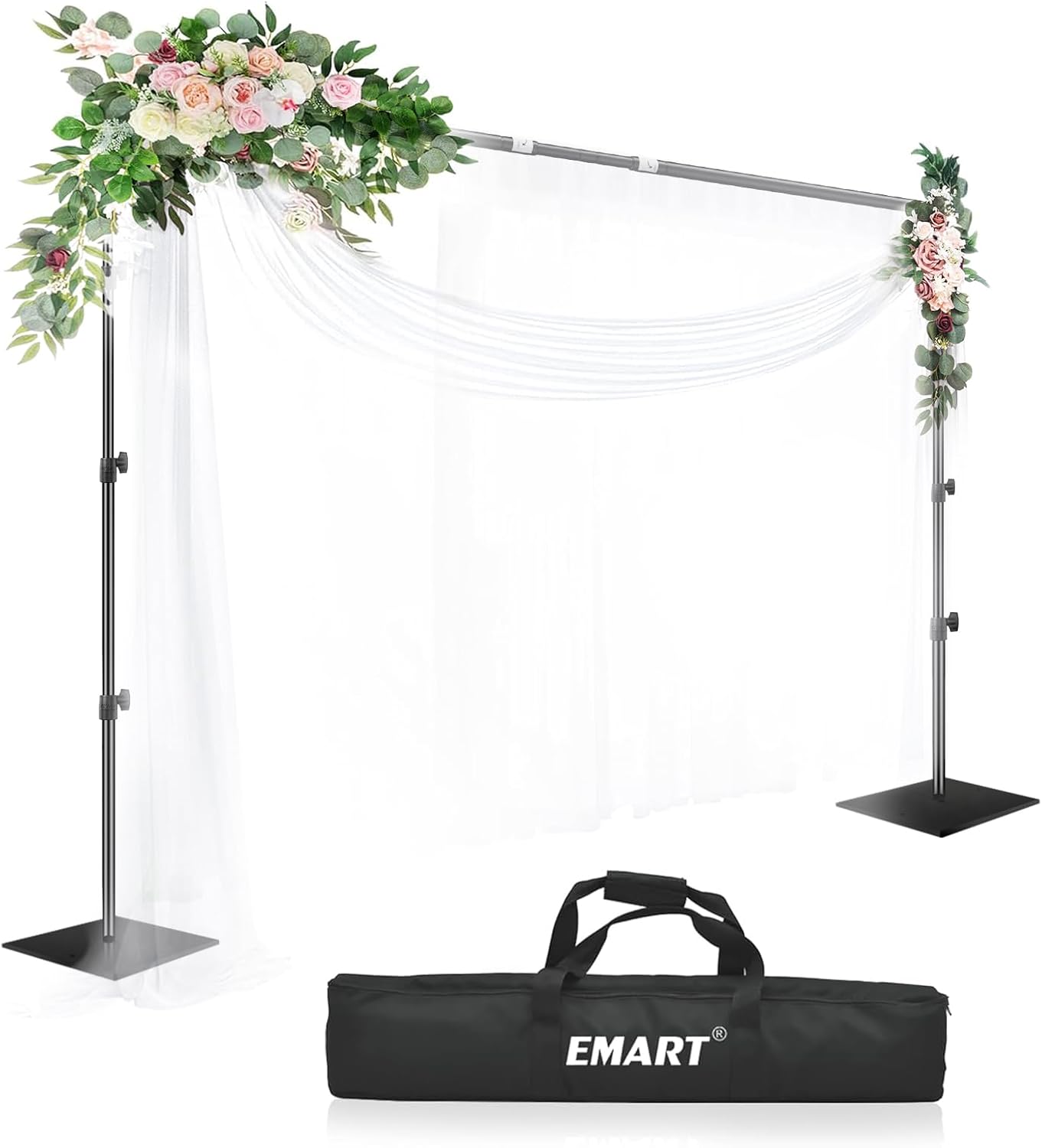 EMART Backdrop Stand, 8.5ft Height 10ft Width Adjustable Photography Background Support Poles with Heavy Duty Flat Base, Photo Metal Steel Pipe and Drape Frame Kit for Parties Birthday Wedding - Black