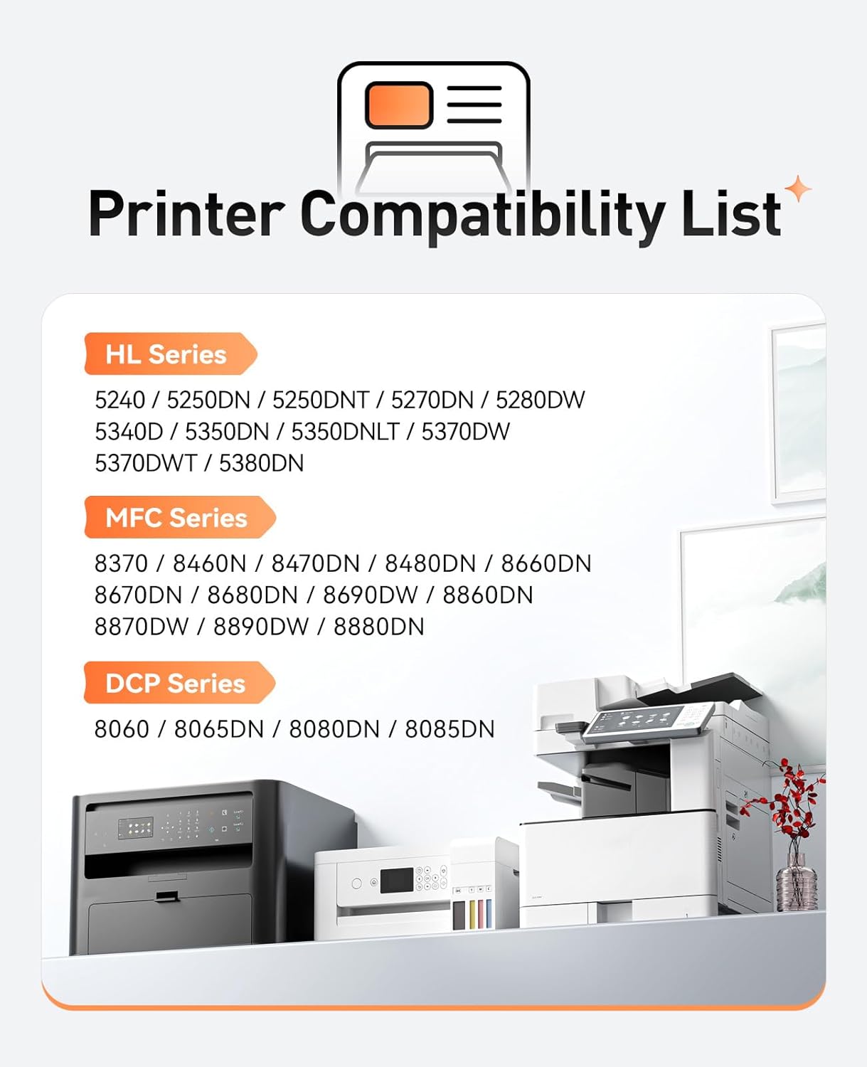 TN580 Toner Cartridge Black 2-Pack Compatible for Brother TN-580 HL-5370DW HL-5340D DCP-8060 DCP-8065DN 8085DN 8080DN HL-5240 5340D 5350DN 5370DW 5250DN MFC-8660DN 8480DN 8680DN 8690DW 8890DW Printer