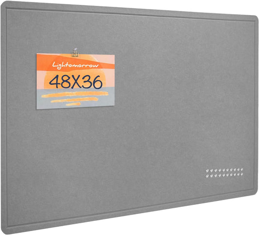 Large Bulletin Board - 48 x 36 Inches, Decorative Felt Pin Board for Wall - 4' x 3' Foldable Photo Display Board with Self-Adhesive Tape, Includes 20 Push Pins - Gray