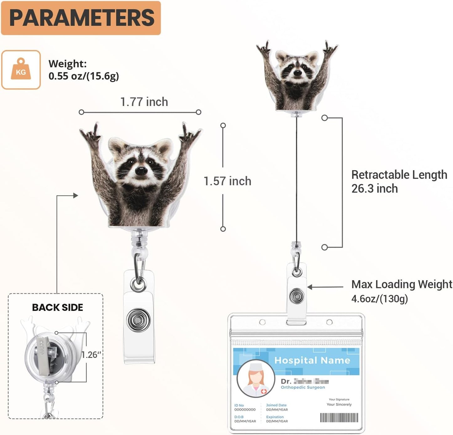 Cute Badge Reel, Funny Raccoon Badge Holder, Nurse Name Badge Reel with Retractable Clip, Medical Worker ID Card Holders, Pediatric Nursing Accessories for Nurse Doctor Student Teacher Office