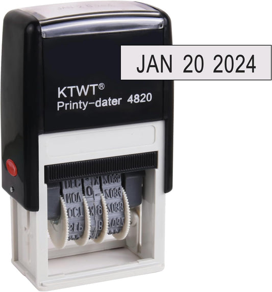KTWT Self Inking Date Stamp Printy 4820 - Black Ink, Months in Letters, Characters 4mm, Imprint Black, Great for Shipping, Receiving, Expiration and Due Dates