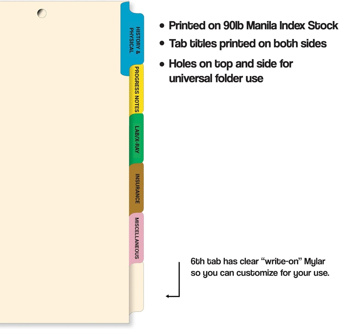 Doctor Stuff - Stock Medical Chart Dividers, 65 Sets of 6 Popular Healthcare Index Tabs, Side Tab, 9" x 11", File Folder Organizer for Nursing Patient Charts and Medical Records