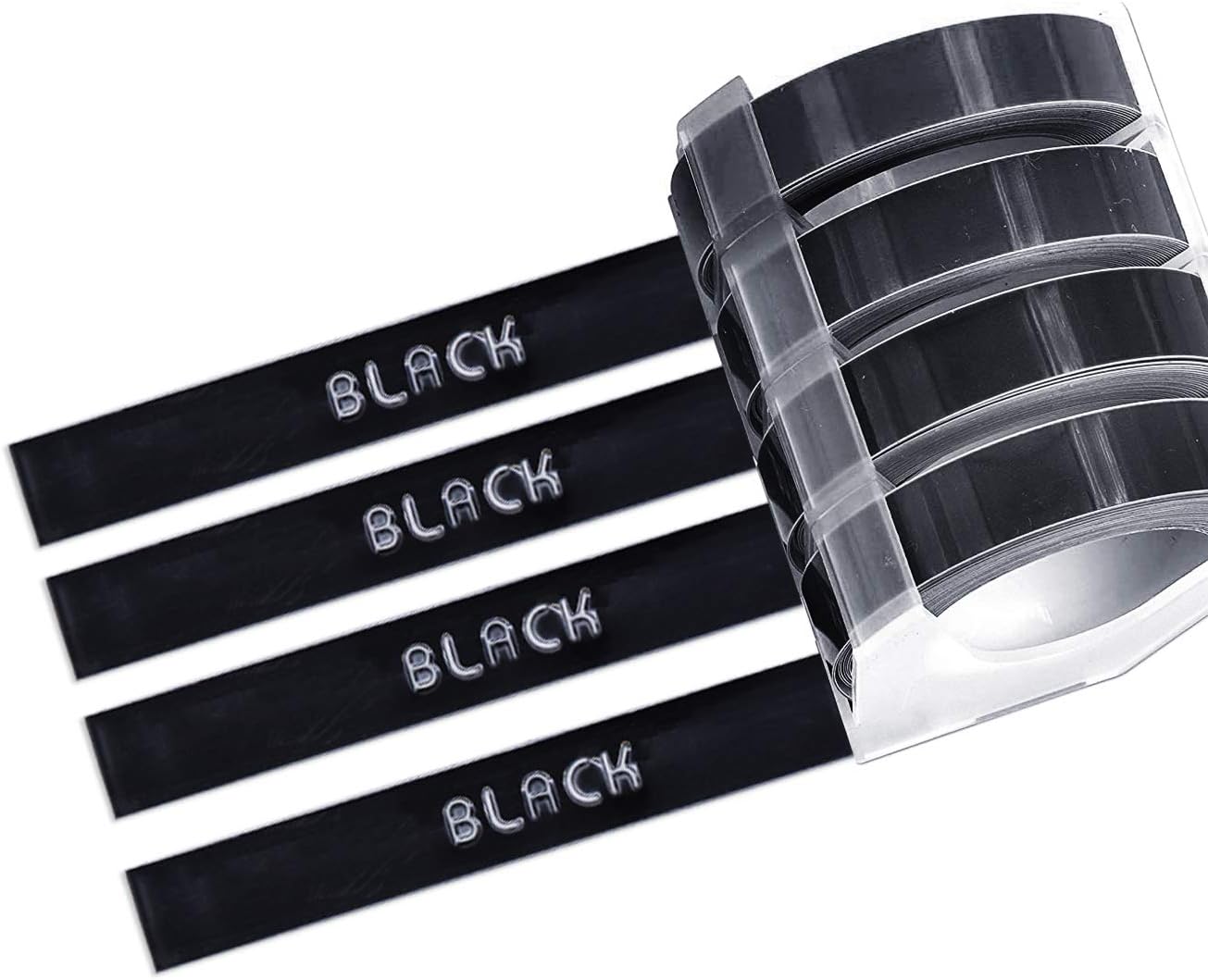 Motex Refill Tape for Embossing Label Maker, Tape Writer, 3/8-Inch (Black 4 Rolls)