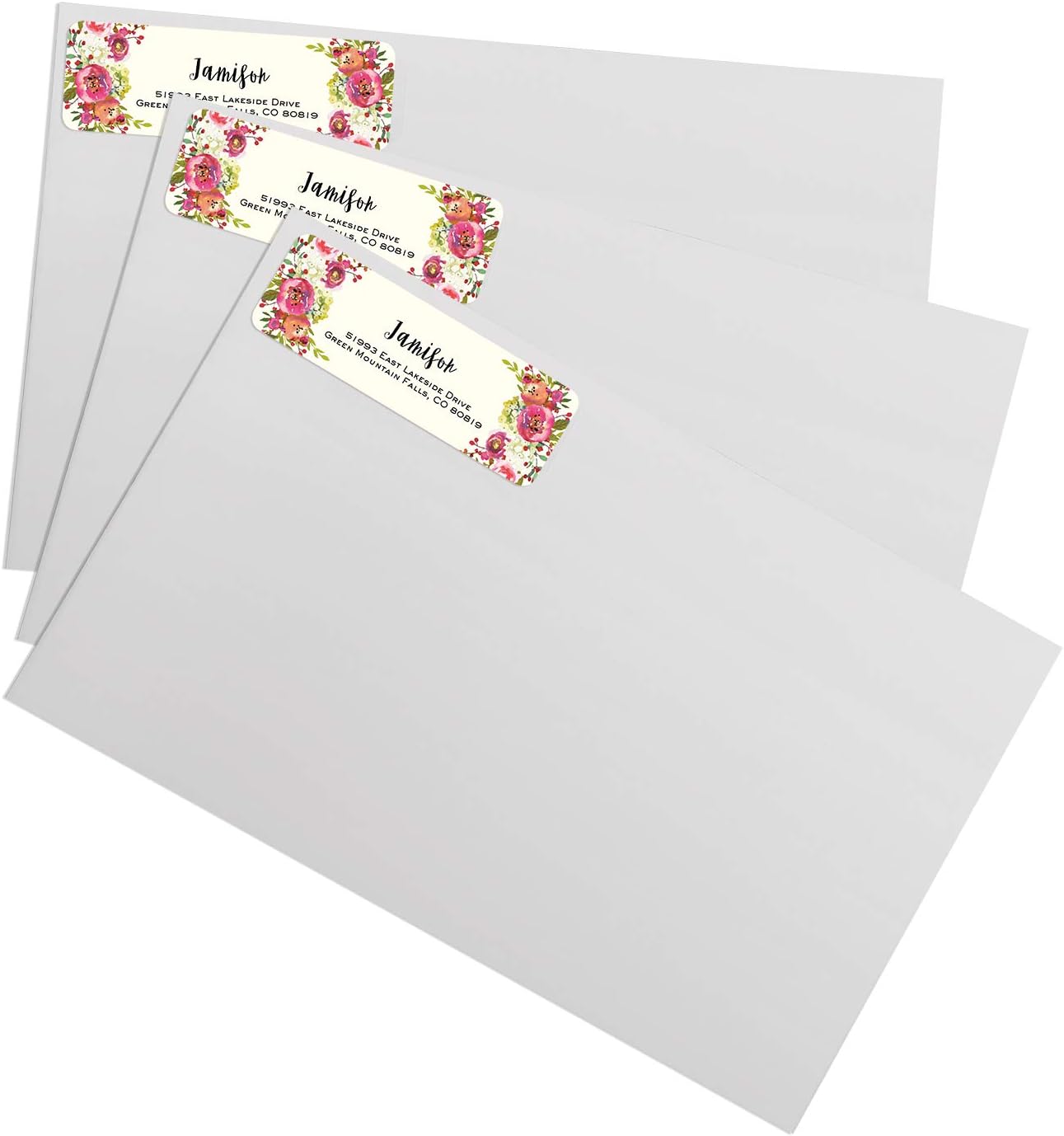 Vibrant Floral and Ivory Rolled Address Labels/Roll of 250 Personalized Address Labels/Designer Return Address Stickers in Elegant Plastic Dispenser