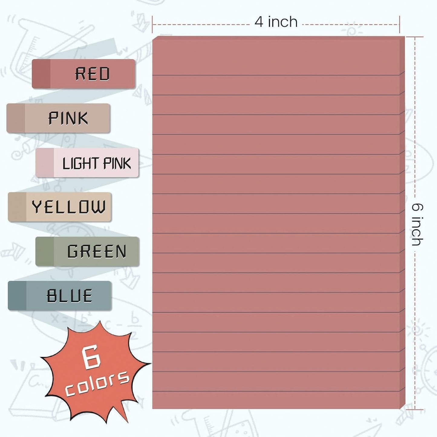 9 Pads Lined Sticky Notes 4x6 in Post, Vintage Colors Self Pad Its, Super Sticking Power Memo Pads Its, 40 Sheets/pad