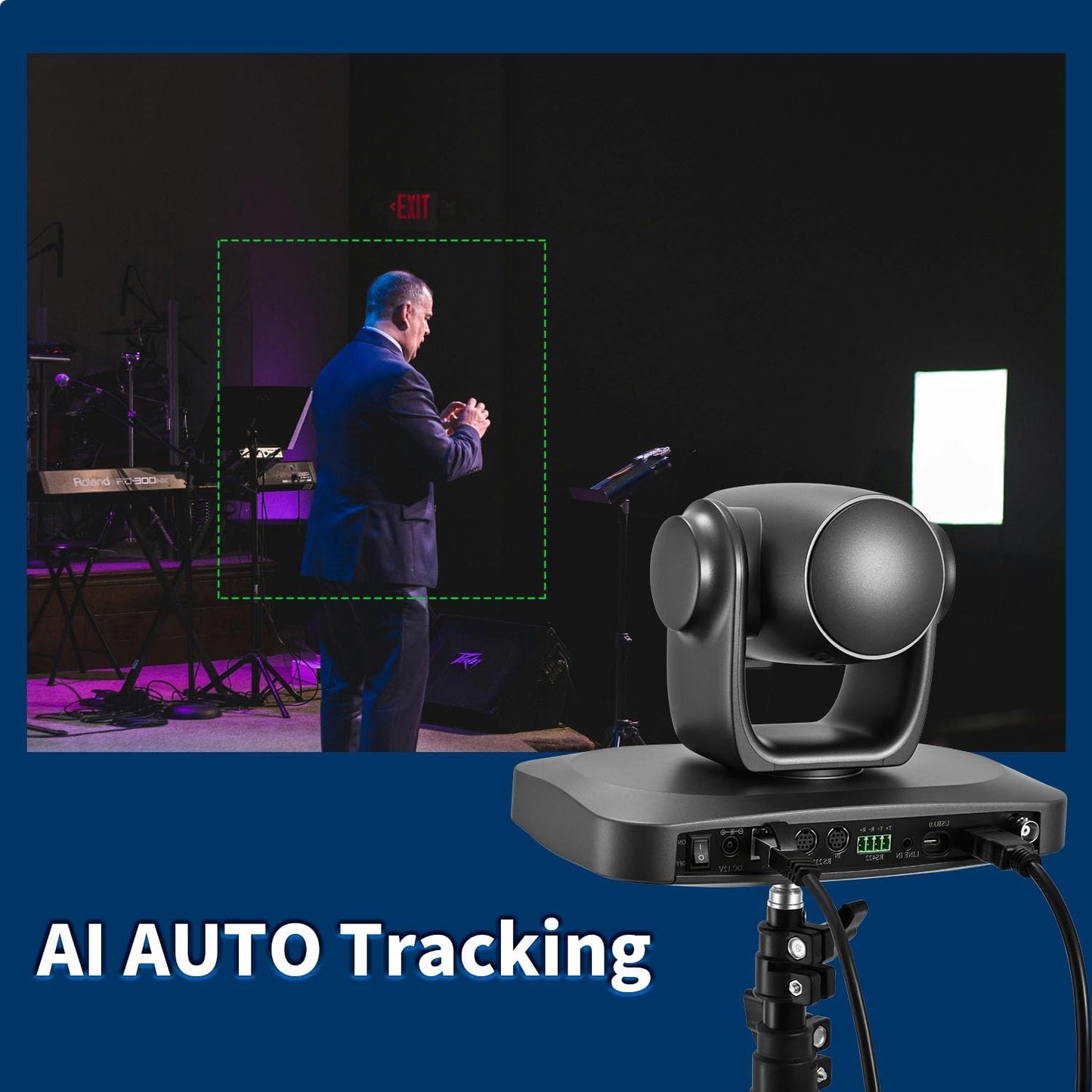 4K NDI PTZ Camera with AI Auto Tracking 21X Optical Zoom HDMI/SDI/USB 3.0/PoE/IP for Church Worship, Live Events, Video Conferencing (OBS, vMix, Zoom, Teams)