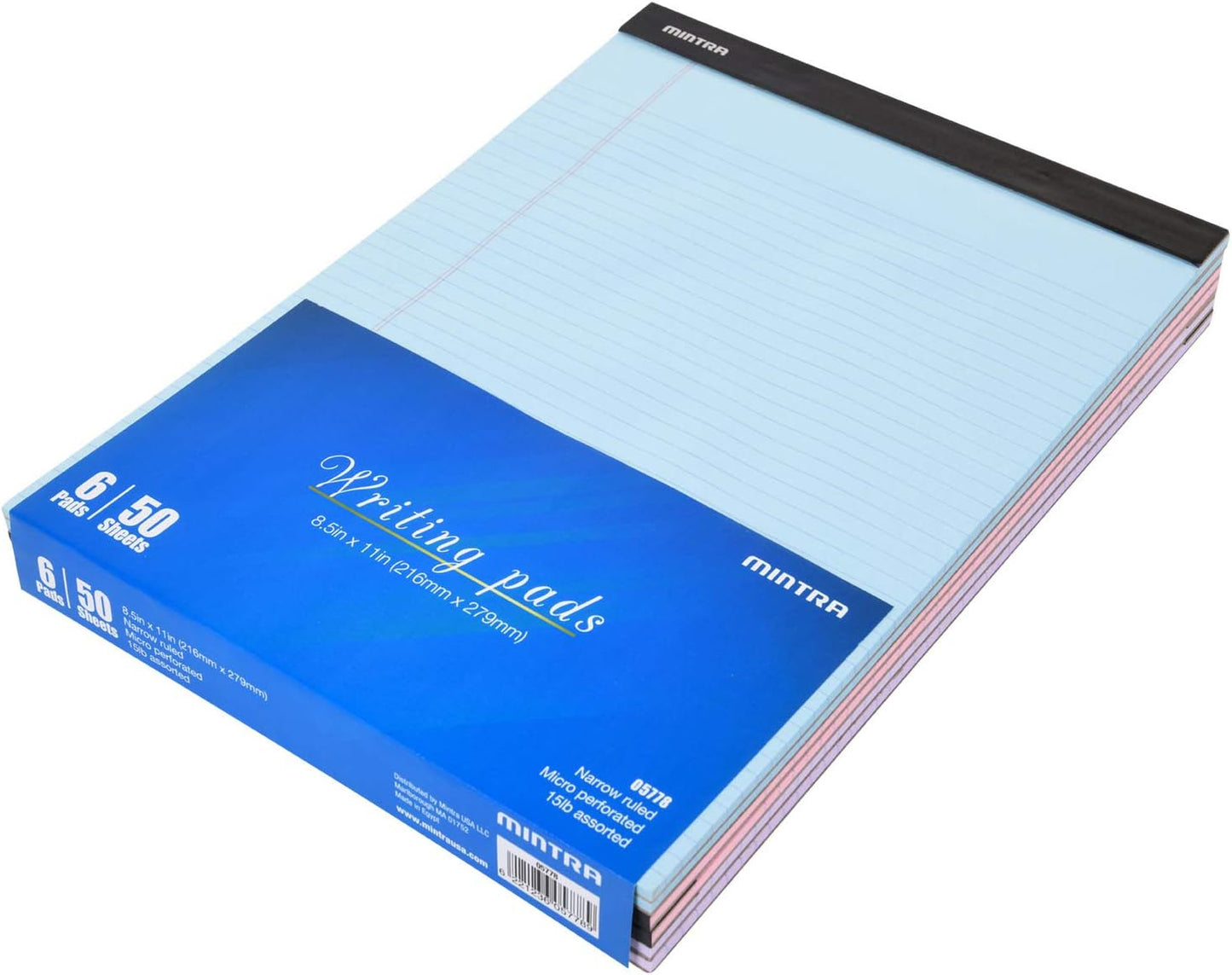 Mintra Office Legal Pads - ((BASIC PASTEL 6pk, 8.5in x 11in, NARROW RULED))