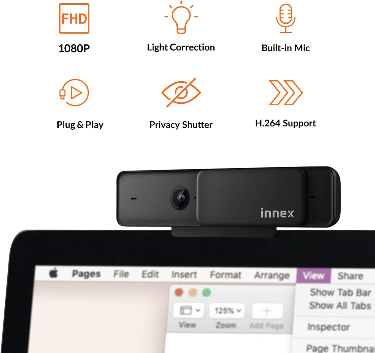 Innex C220 HD 1080p Webcam with Microphone, 71°FOV, Noise Canceling, Low Light Correction, Privacy Shutter - Plug & Play USB Webcam for PC, Windows, Mac - Ideal for Work from Home, Remote Learning
