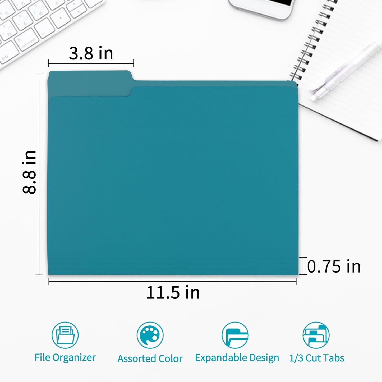 100 Packs Colored File Folders,Royal Blue File Folders Letter Size,1/3 Cut Tabs File Folder,Two-Tone File Folder,Manila File Folders for Office,School and Home,Organization