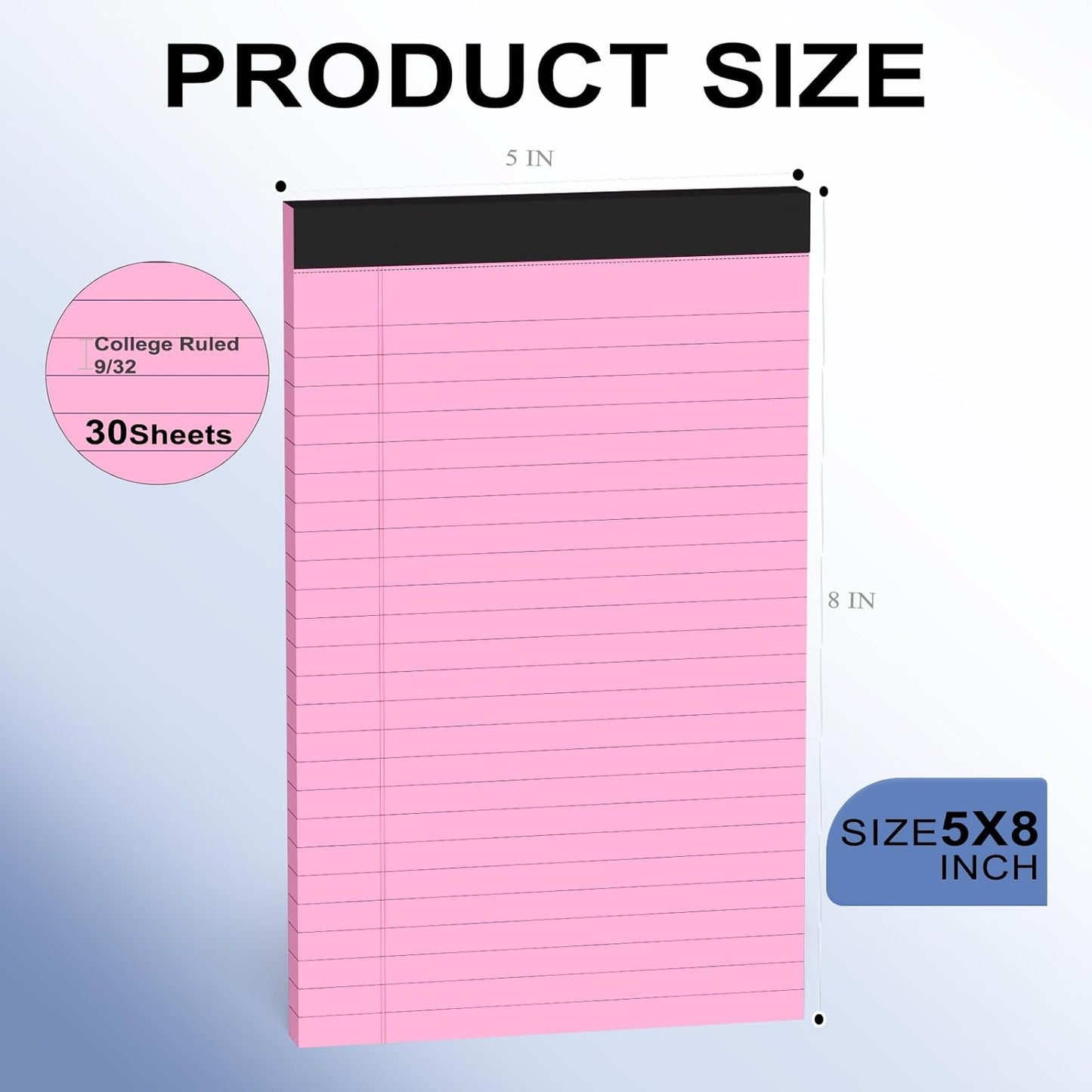 6pcs Small Note Pads, Pink Notepads 5x8 College Ruled Notebook, Writing Pads 5 x 8, Legal Pads, Memo Pad Paper Perforate Narrow Ruled Notebooks for Work, School, Office,30 Sheets/Pack