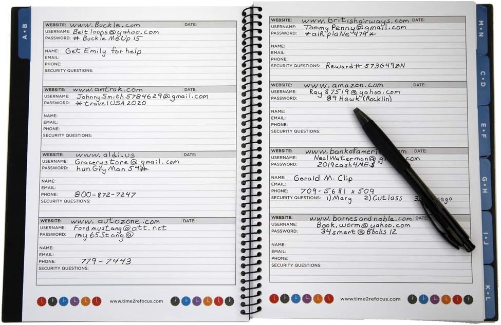 RE-FOCUS Password Book with Alphabetical Tabs 10"x7.5" Spiral Bound Credentials keeper Saves All Internet Login Details (Green)