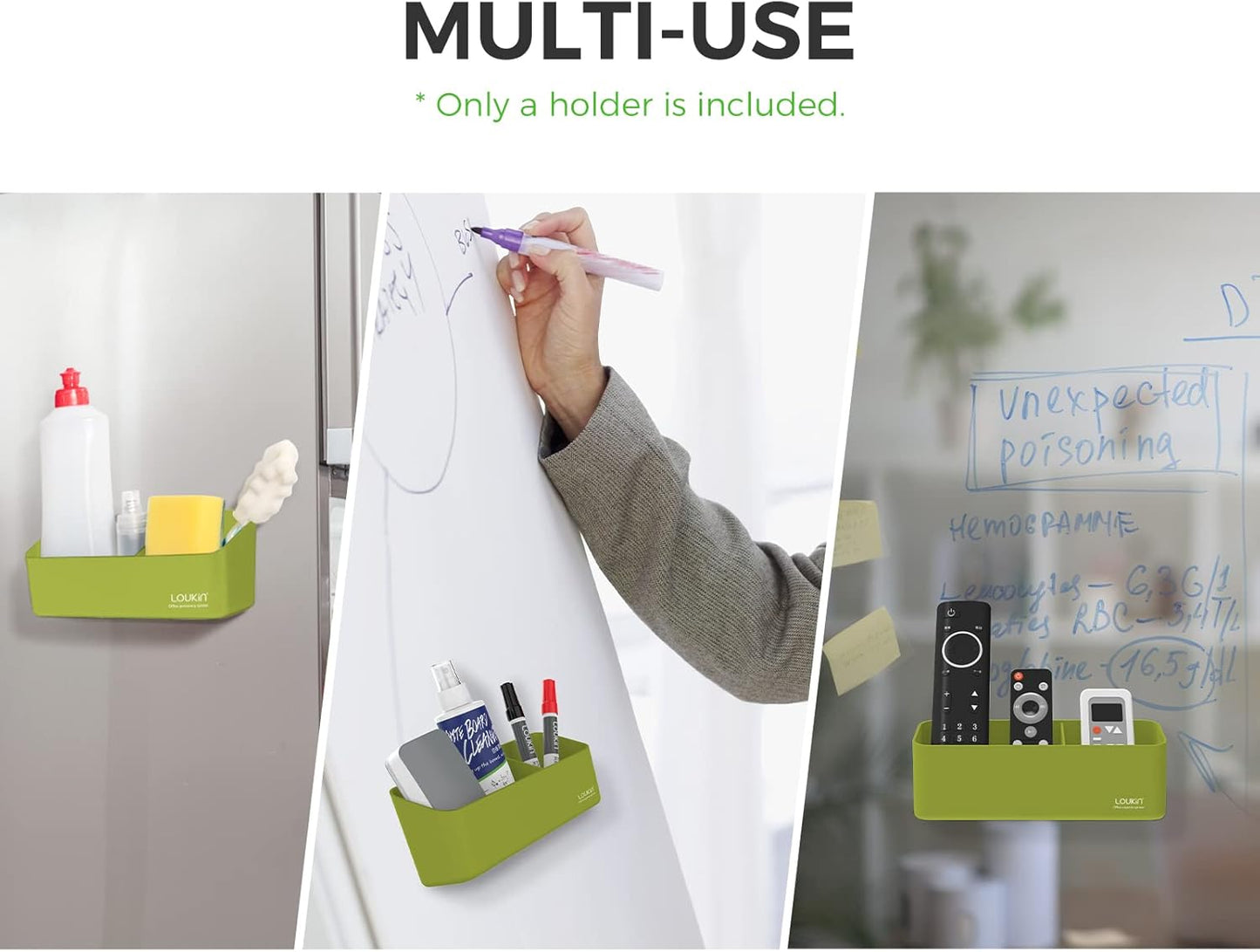 loukin Magnetic and Adhesive Marker Holder, Dry Erase Accessory Tray, Magnetic Storage Organizer for Whiteboard, Glass or Refrigerators (Green)