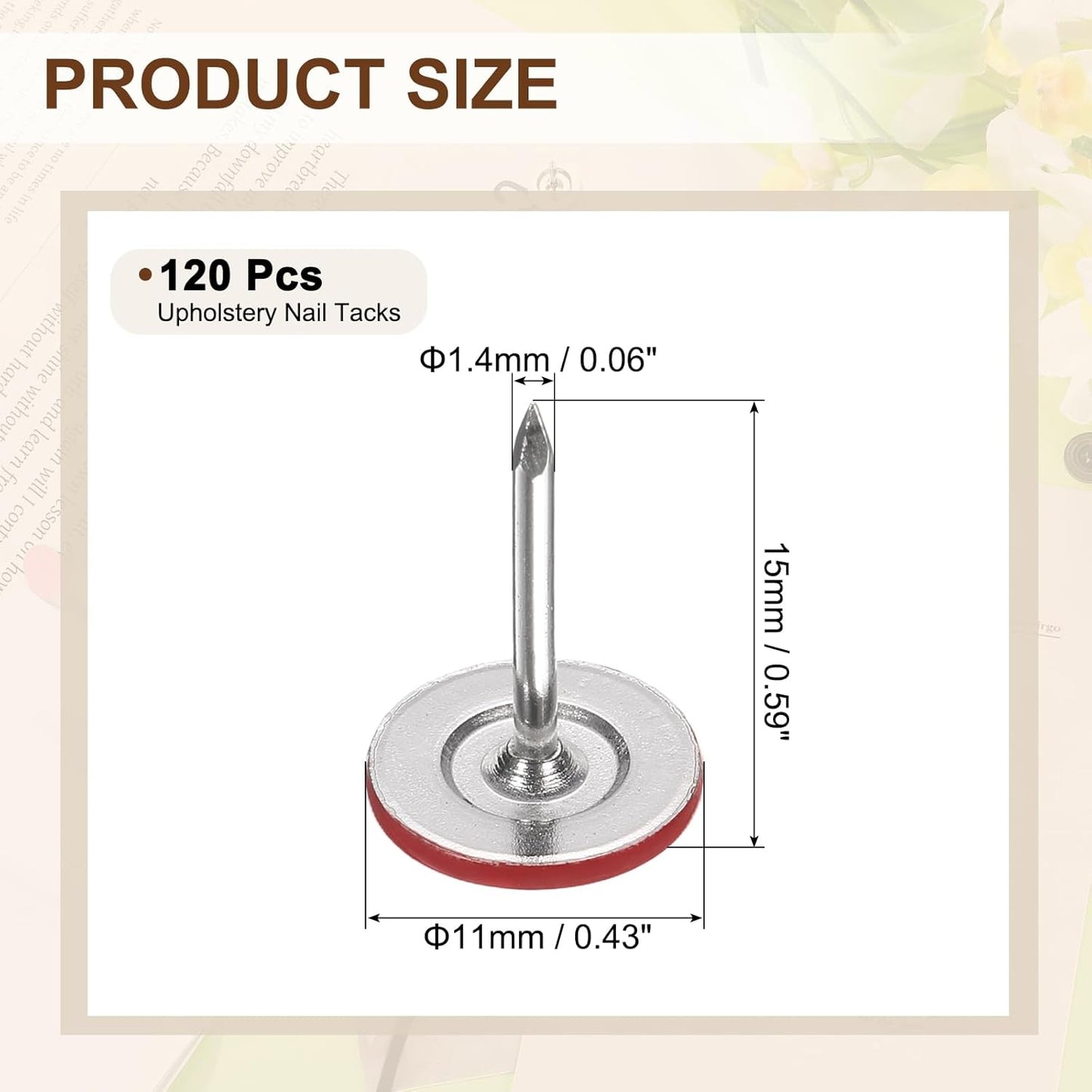 uxcell 120Pcs Push Pins, 11mmx15mm Round Flat Head Decorative Thumb Tacks Upholstery Tacks for Cork Board Office Wall Hangings, Red