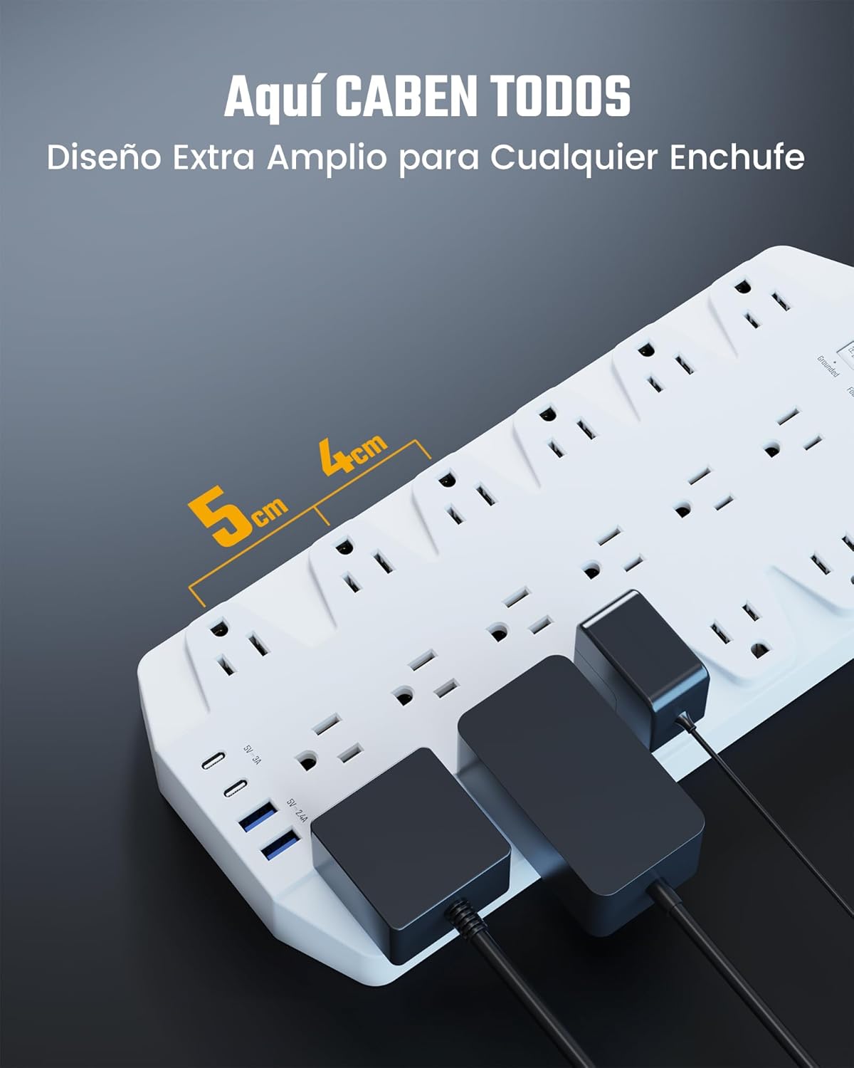 Power Strip Surge Protector, SUPERDANNY 18 Outlets with 2 USB C + 2 USB A Ports, 1875W/15A, 2100J, 6.5FT Flat Plug Heavy Duty Extension Cord with Multiple Outlets for Home, Office, Dorm, White