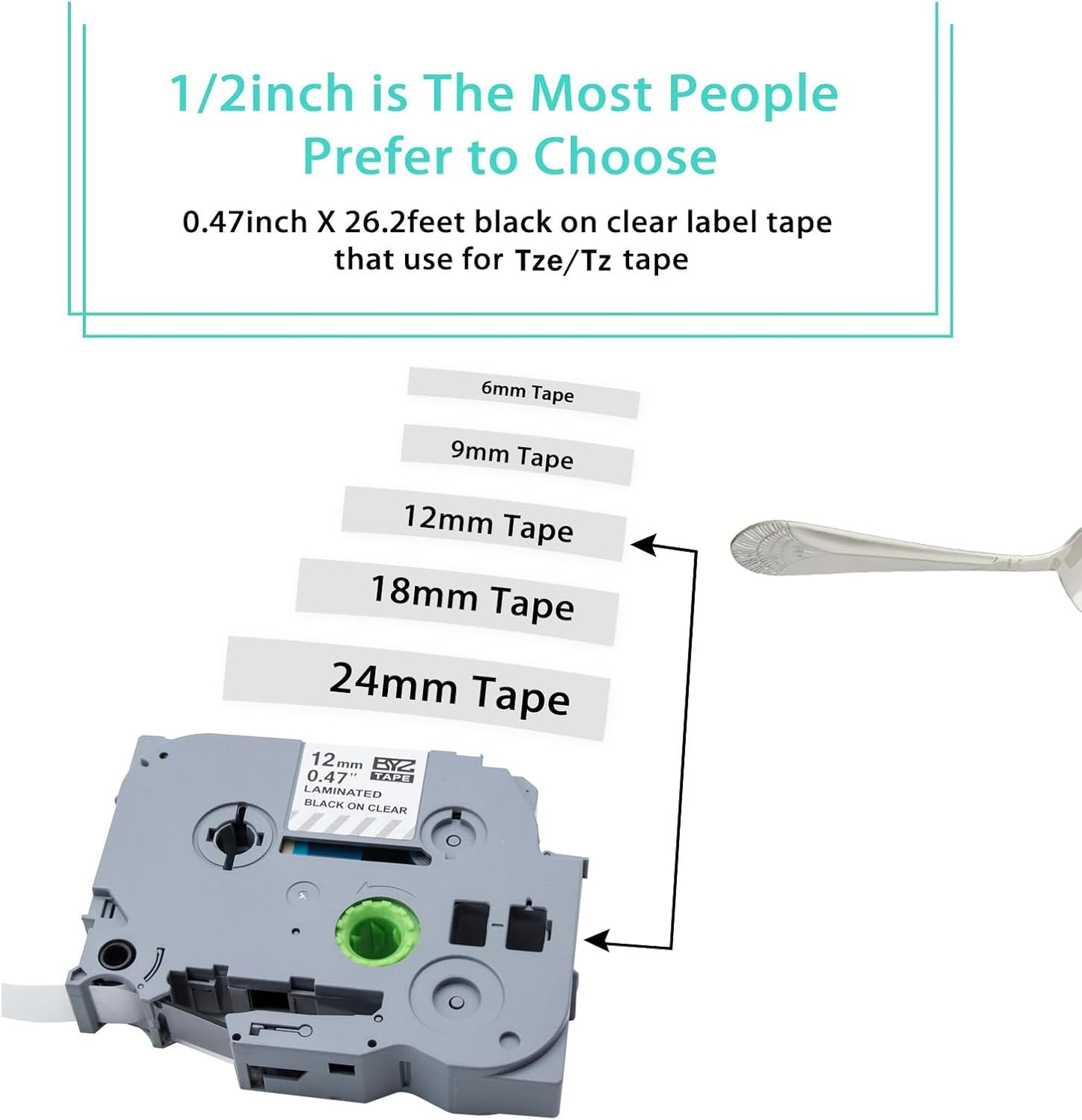 BOYEEZON TZe/TZ Tape 12mm 0.47 Laminated Clear Replacement for Brother Ptouch TZe-131 Laminated Black on Clear Label Tape for Brother Label Maker PT-D210, PT-D220, PT-H110, PT-D400, 5-Pack