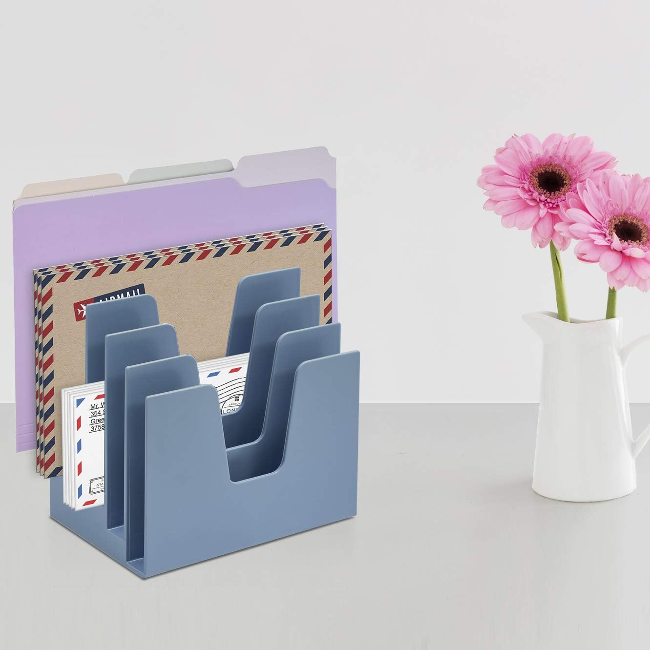 Acrimet 5 Section Incline File Sorter Organizer, Mail, Folder, Letter Desk Organizer, Rack for Office Organization Desktop (Plastic) (Solid Blue Color)